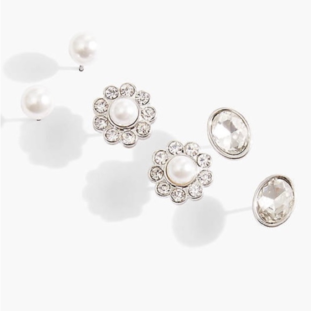 Set of Three Earrings Silvertone Pearl